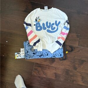 Bluey Character Kids' White and Blue Sweater/tights set